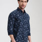 Navy Blue Printed Slim Fit Casual Shirt | Greenfibre