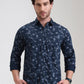 Navy Blue Printed Slim Fit Casual Shirt | Greenfibre
