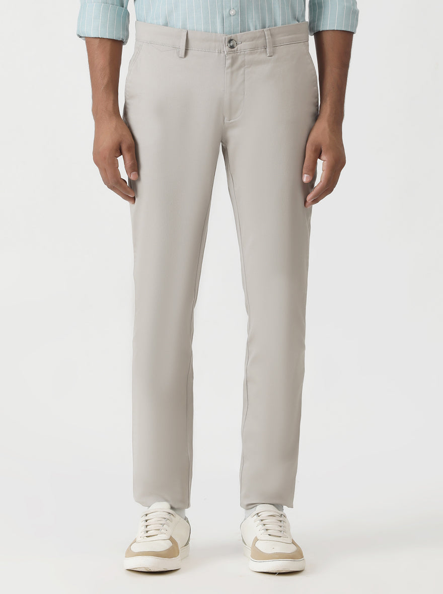 Light Grey Dobby Super Slim Fit Casual Trouser | Greenfibre