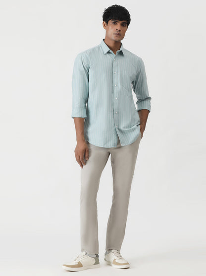 Light Grey Dobby Super Slim Fit Casual Trouser | Greenfibre