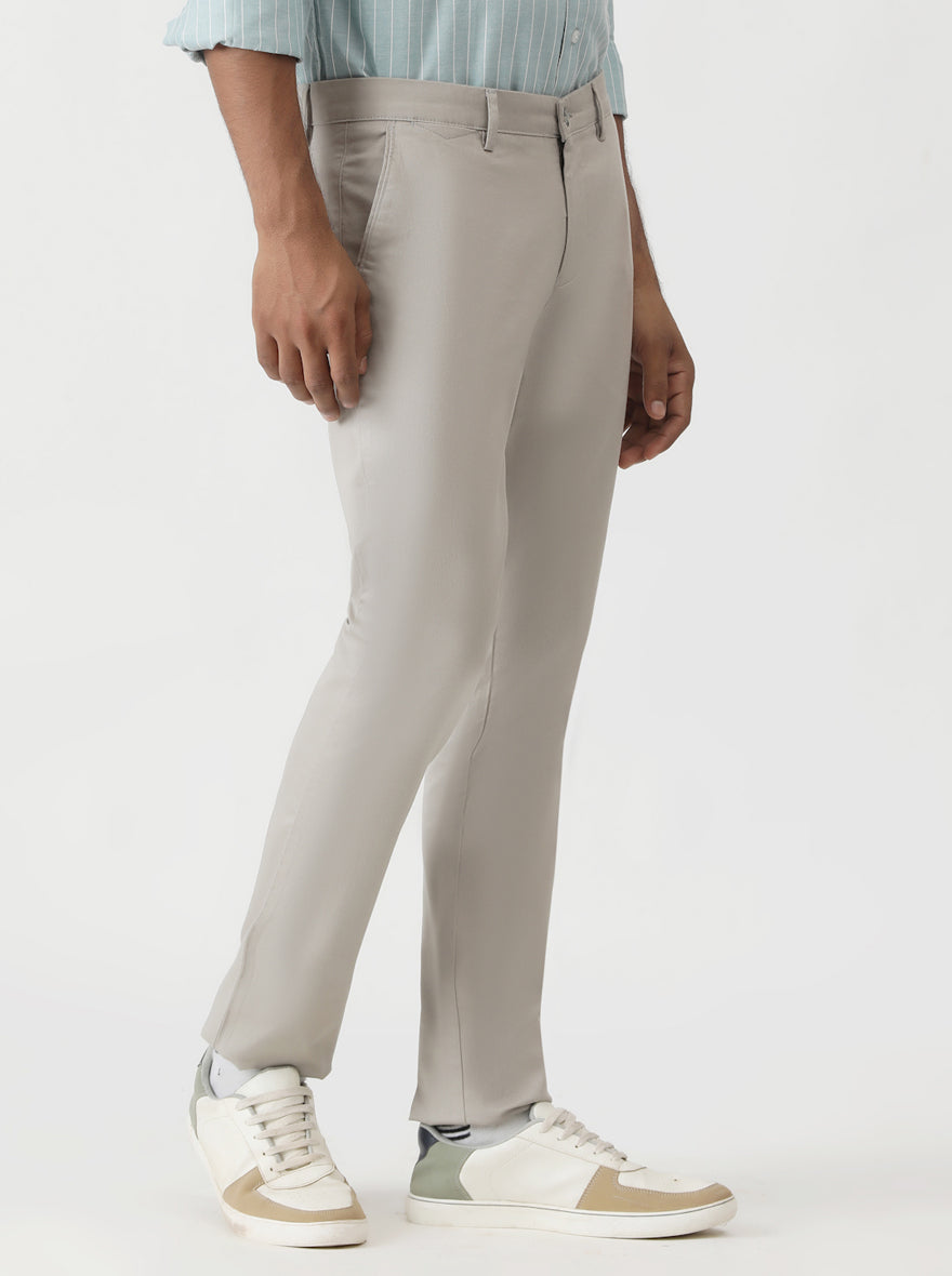 Light Grey Dobby Super Slim Fit Casual Trouser | Greenfibre