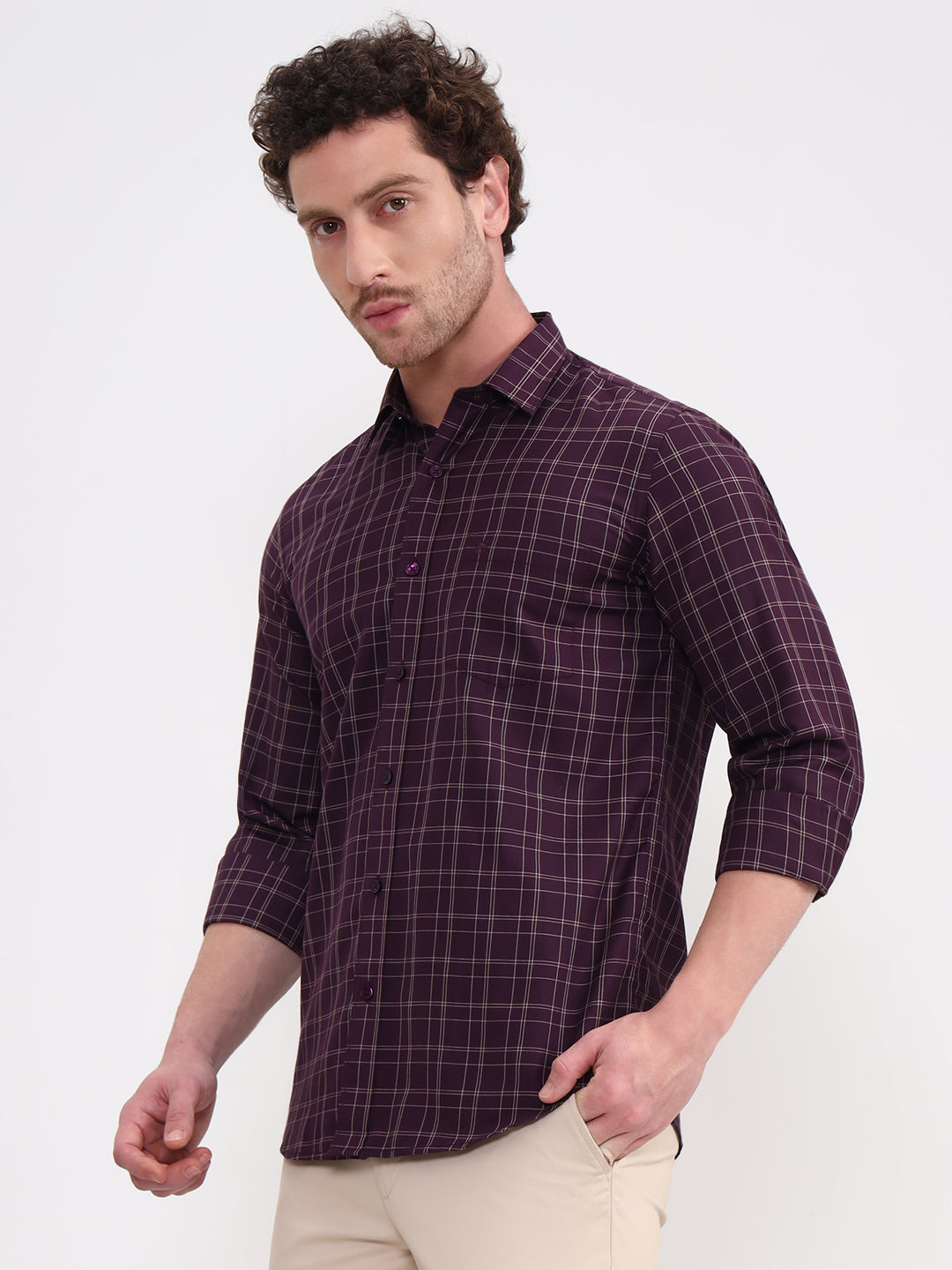 Purple Checked Smart Fit Semi Casual Shirt | Greenfibre