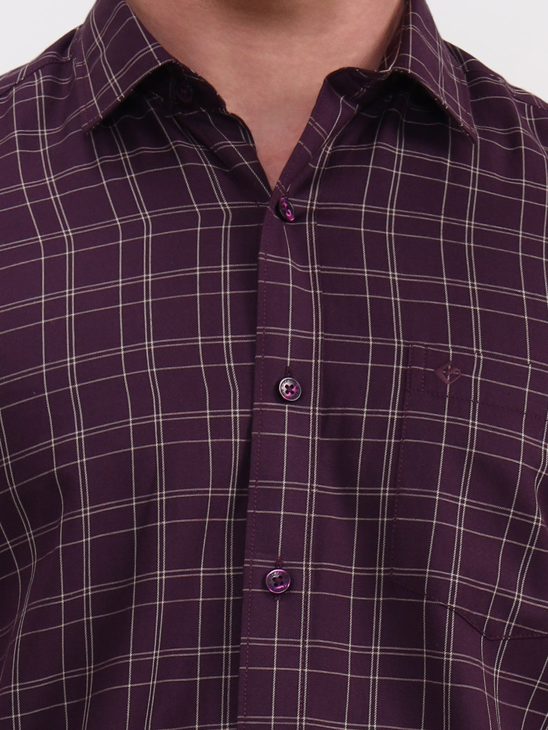 Purple Checked Smart Fit Semi Casual Shirt | Greenfibre