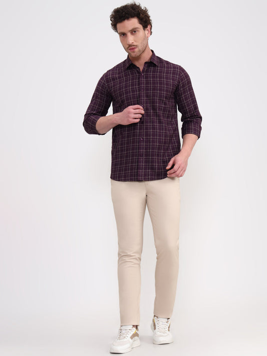 Purple Checked Smart Fit Semi Casual Shirt | Greenfibre