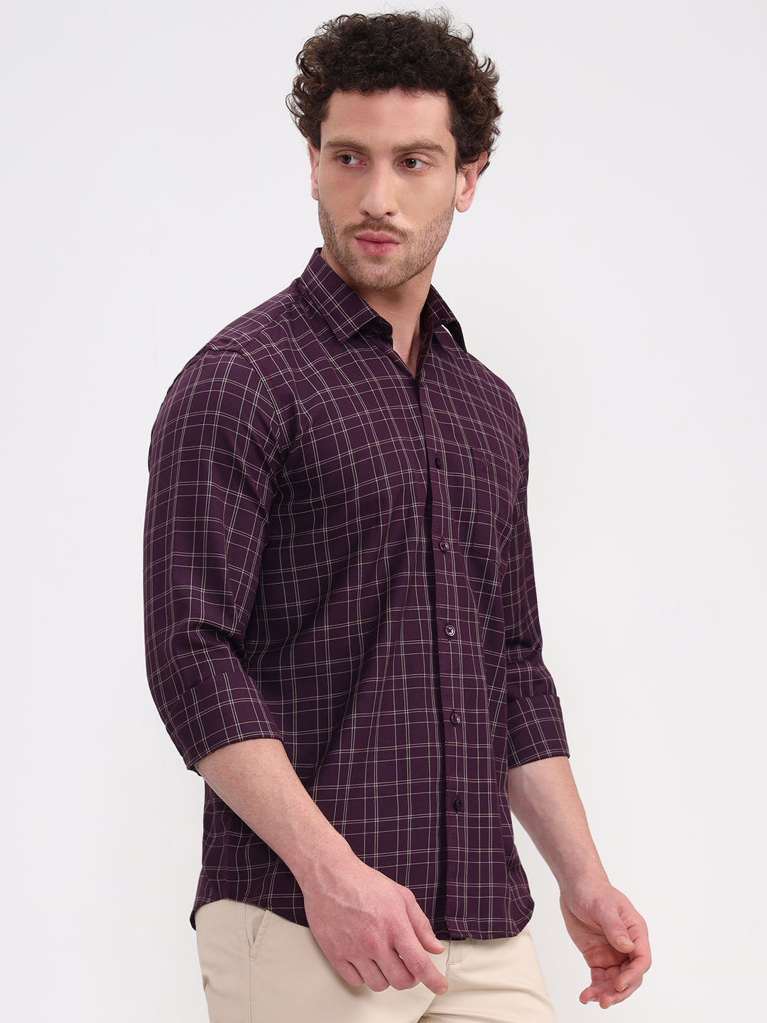 Purple Checked Smart Fit Semi Casual Shirt | Greenfibre