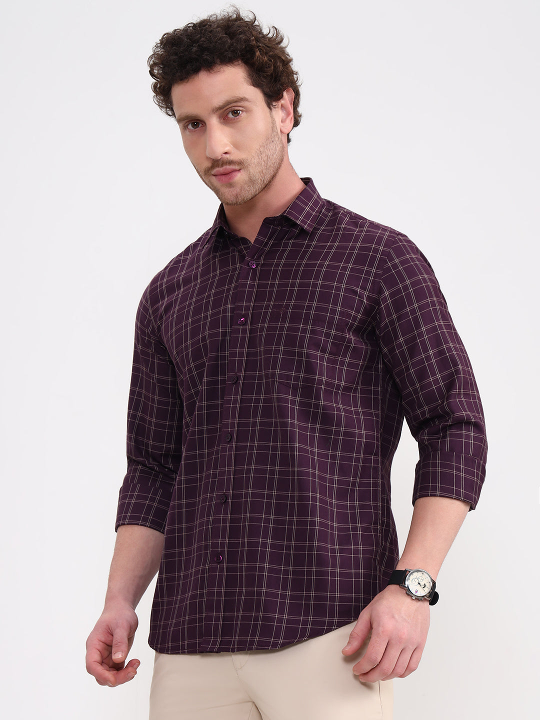Purple Checked Smart Fit Semi Casual Shirt | Greenfibre