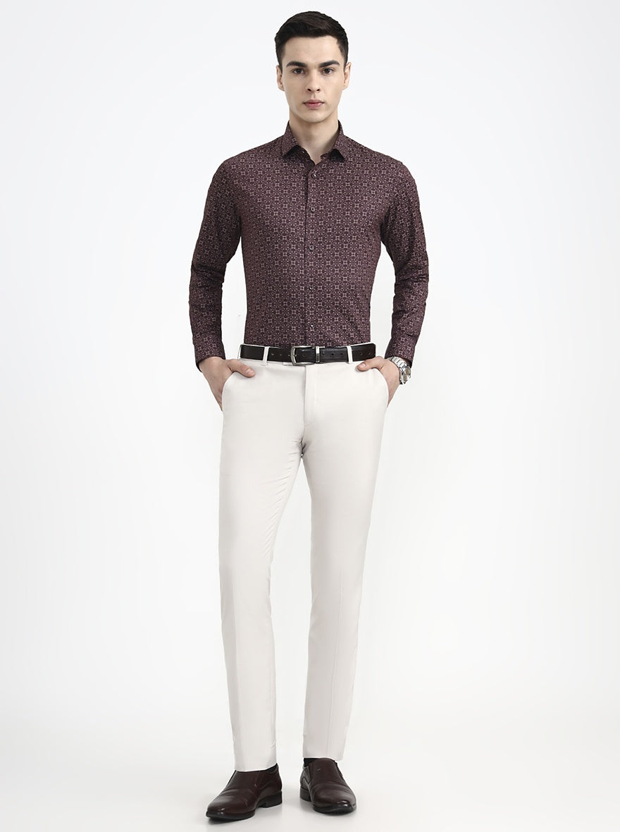 Maroon Printed Slim Fit Party Wear Shirt | Greenfibre