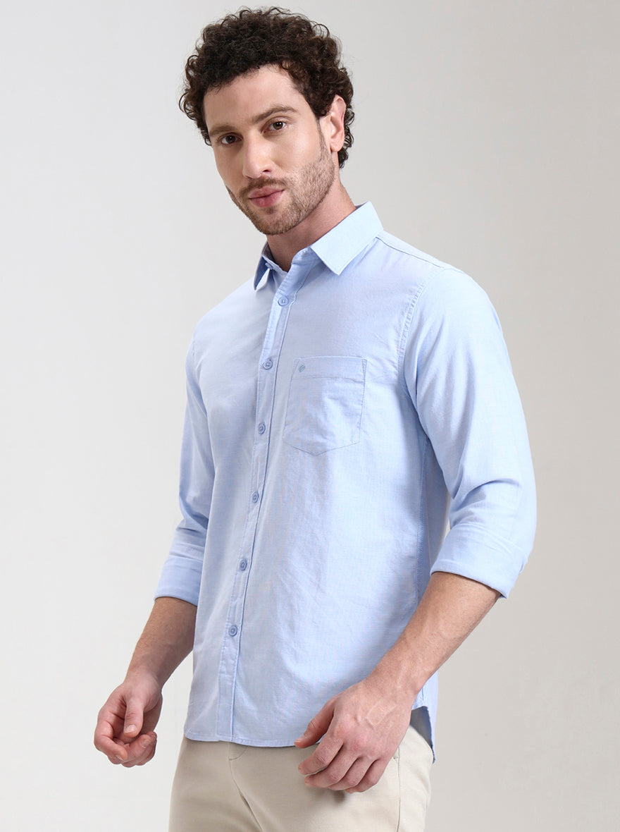 Blue Solid Slim Fit Casual Shirt | Greenfibre