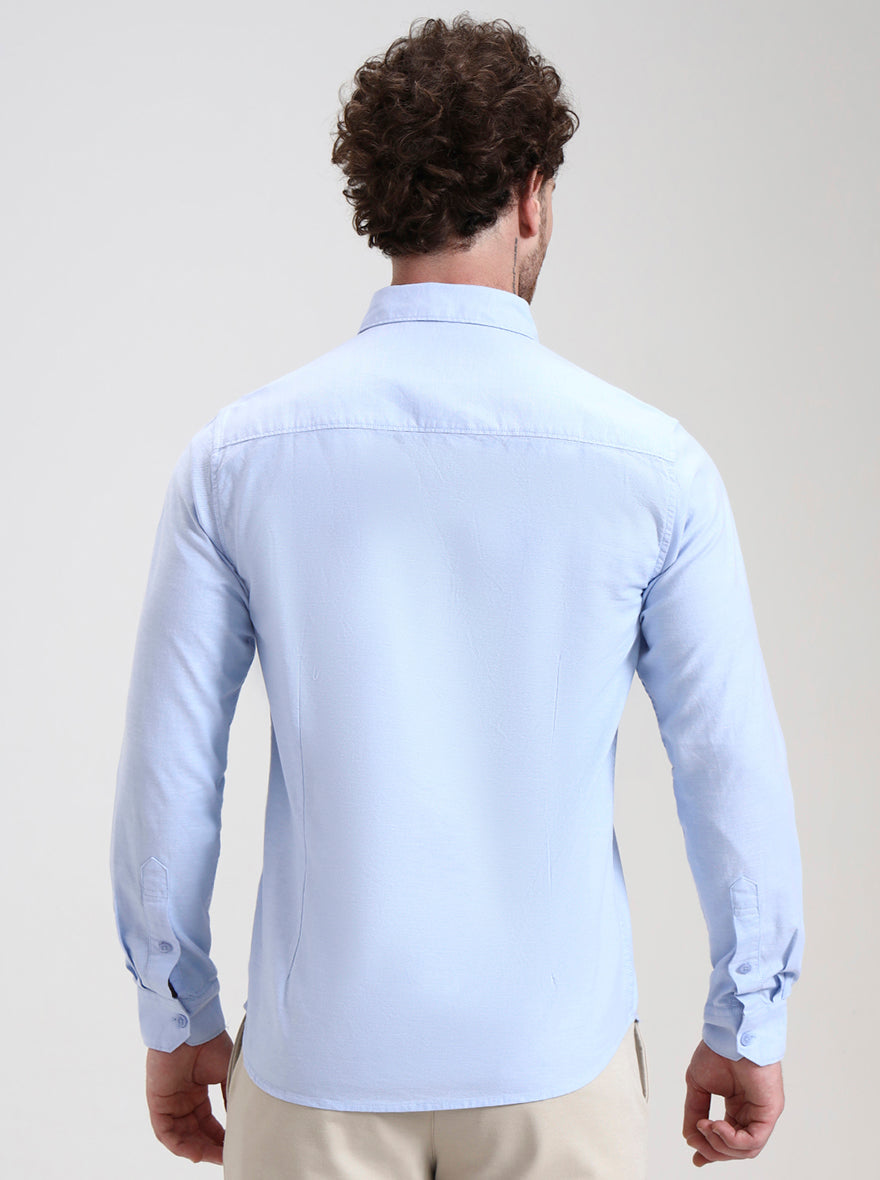 Blue Solid Slim Fit Casual Shirt | Greenfibre