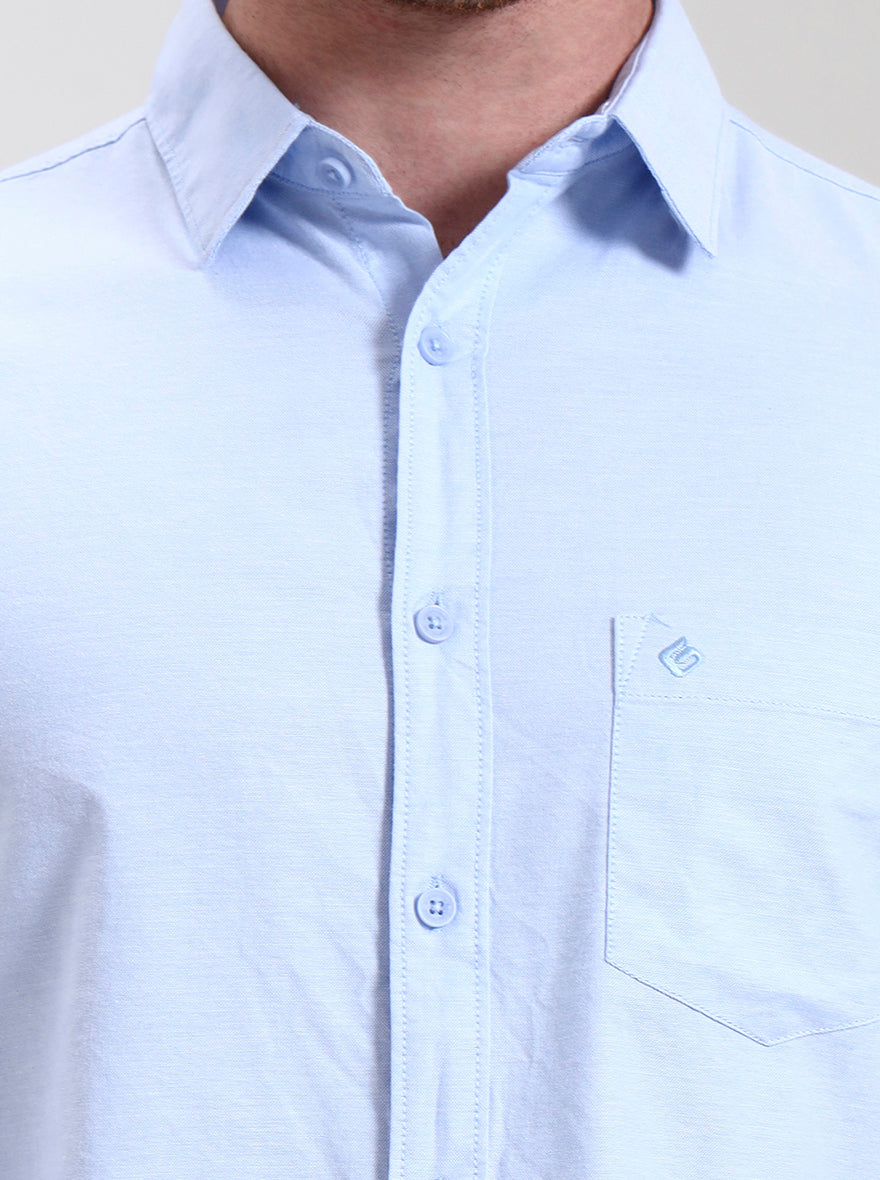 Blue Solid Slim Fit Casual Shirt | Greenfibre