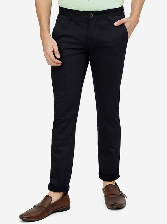 Navy Blue Solid Super Slim fit Casual Trouser | Greenfibre