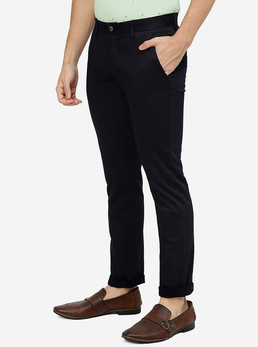 Navy Blue Solid Super Slim fit Casual Trouser | Greenfibre