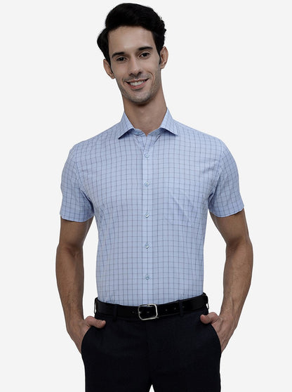 Blue Checked Regular Fit Formal Shirt | Greenfibre