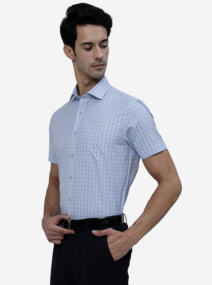 Blue Checked Regular Fit Formal Shirt | Greenfibre