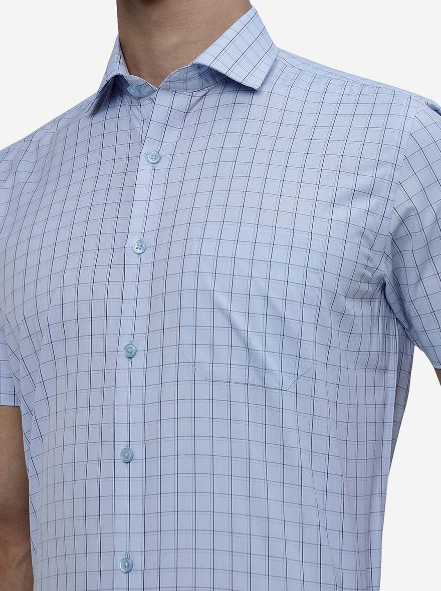 Blue Checked Regular Fit Formal Shirt | Greenfibre