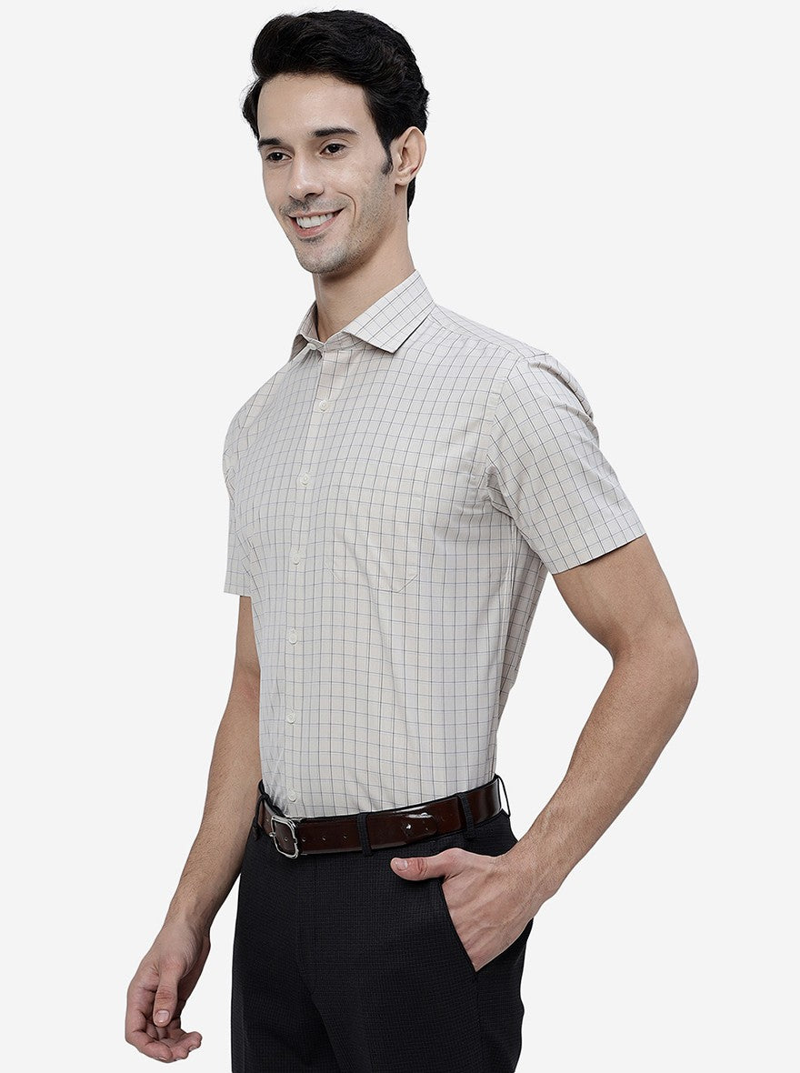 Khaki Checked Regular Fit Formal Shirt | Greenfibre