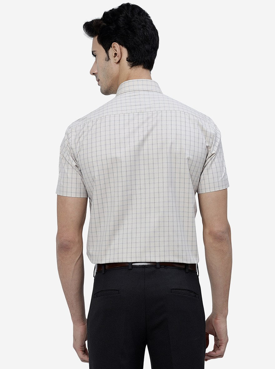 Khaki Checked Regular Fit Formal Shirt | Greenfibre