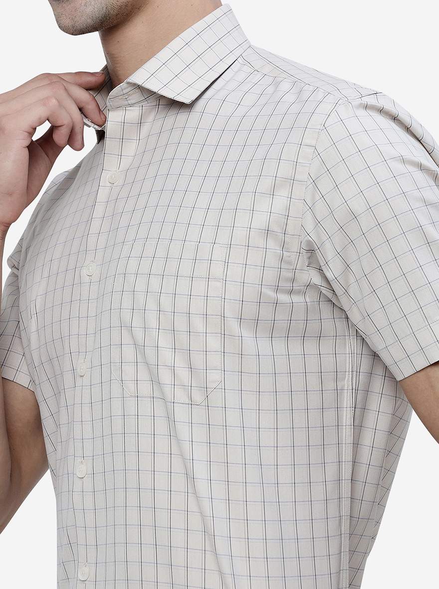 Khaki Checked Regular Fit Formal Shirt | Greenfibre