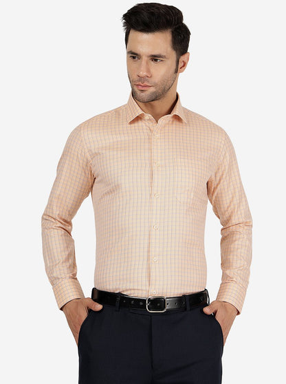Orange Checked Slim Fit Formal Shirt | Greenfibre