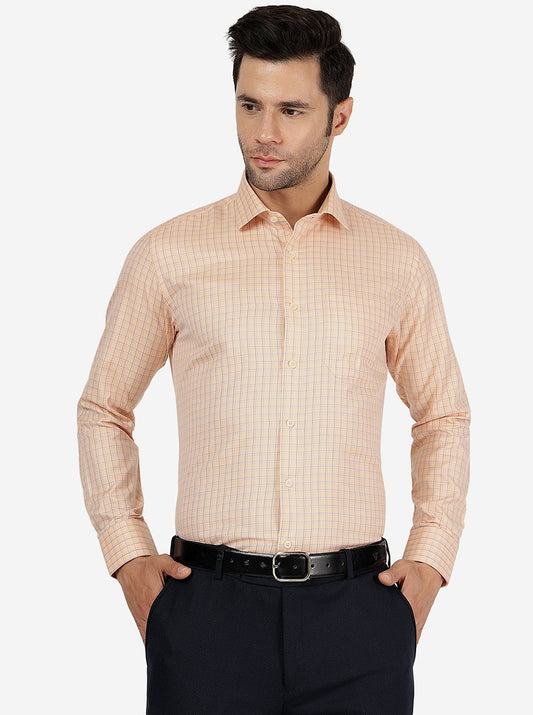 Orange Checked Regular Fit Formal Shirt | Greenfibre