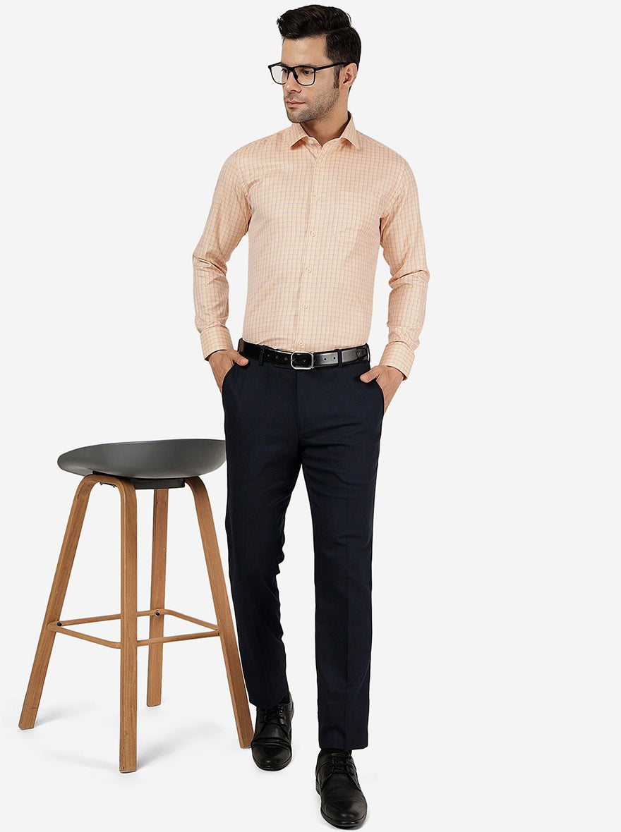 Orange Checked Slim Fit Formal Shirt | Greenfibre