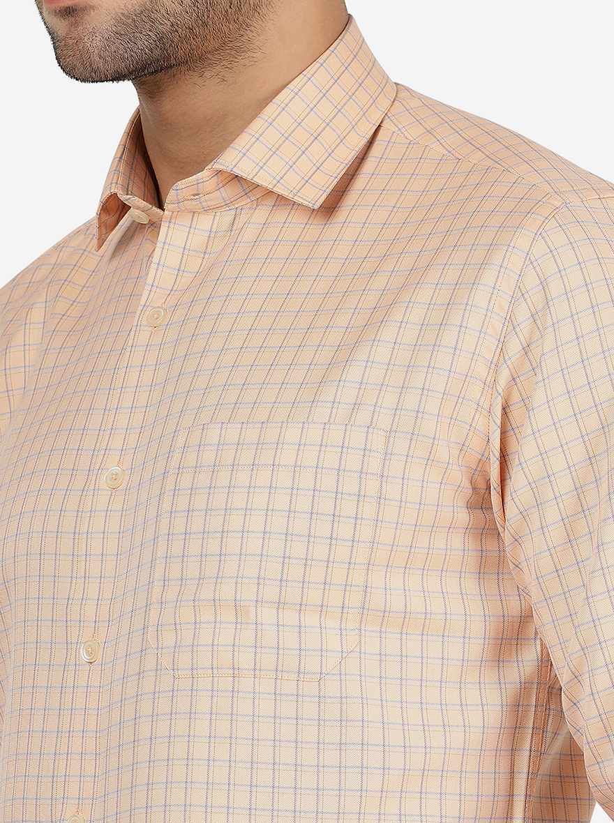 Orange Checked Regular Fit Formal Shirt | Greenfibre