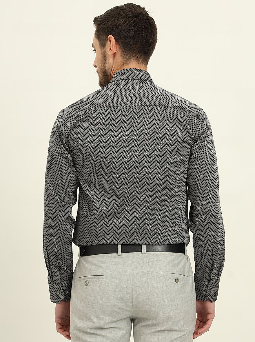 Black & Grey Printed Slim Fit Formal Shirt | JadeBlue Super Luxe
