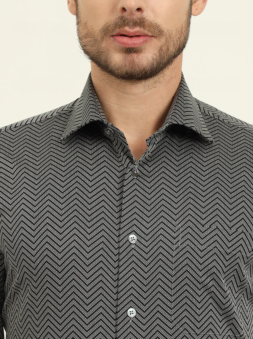 Black & Grey Printed Slim Fit Formal Shirt | JadeBlue Super Luxe