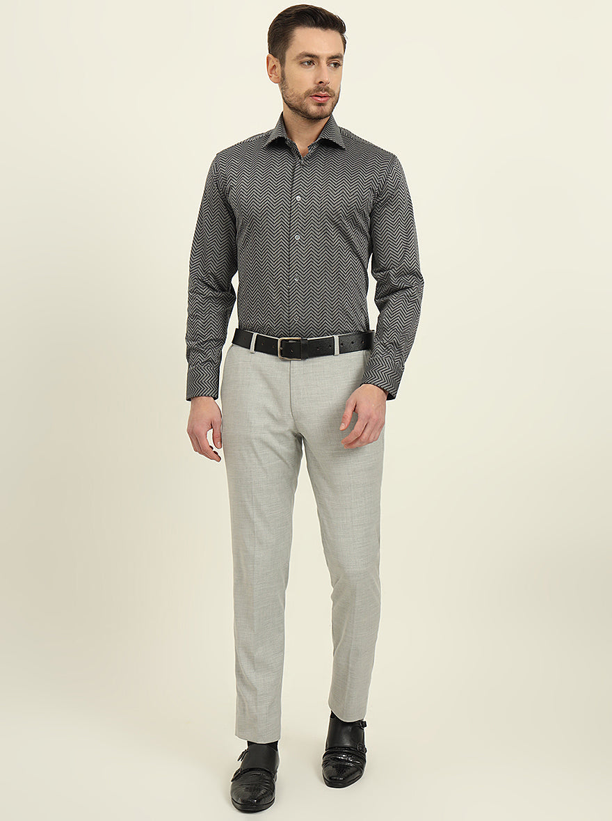 Black & Grey Printed Slim Fit Formal Shirt | JadeBlue Super Luxe