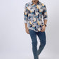 Grey & Blue Printed Slim Fit Casual Shirt | JadeBlue