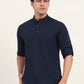 Navy Blue Solid Slim Fit Short Kurta | Greenfibre