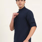 Navy Blue Solid Slim Fit Short Kurta | Greenfibre