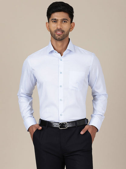 Light Blue Printed Slim Fit Formal Shirt | Greenfibre