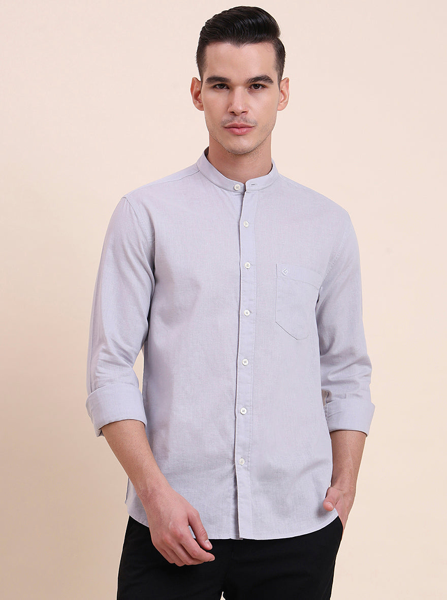 Grey Solid Slim Fit Casual Shirt | Greenfibre