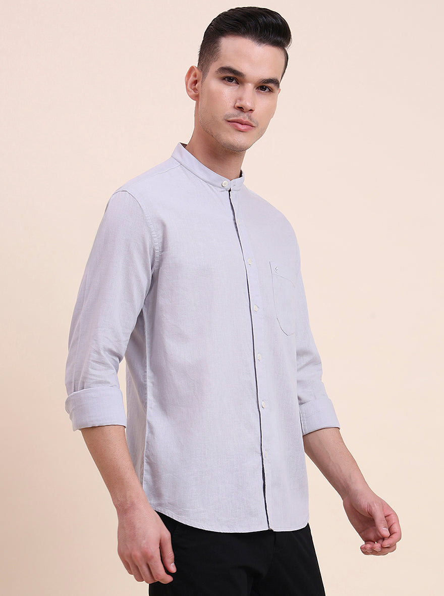 Grey Solid Slim Fit Casual Shirt | Greenfibre