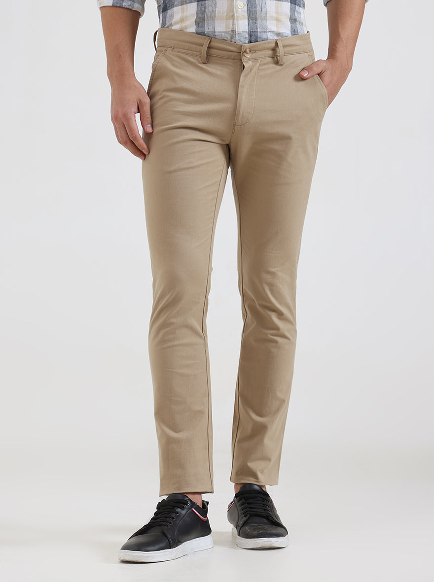Camel Solid Super Slim Fit Casual Trouser | Greenfibre