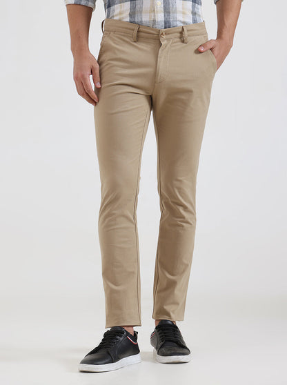 Camel Solid Super Slim Fit Casual Trouser | Greenfibre