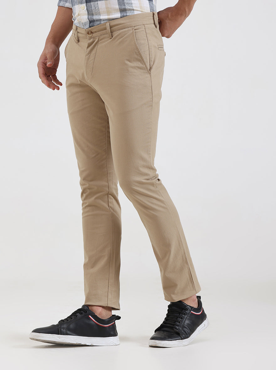 Camel Solid Super Slim Fit Casual Trouser | Greenfibre