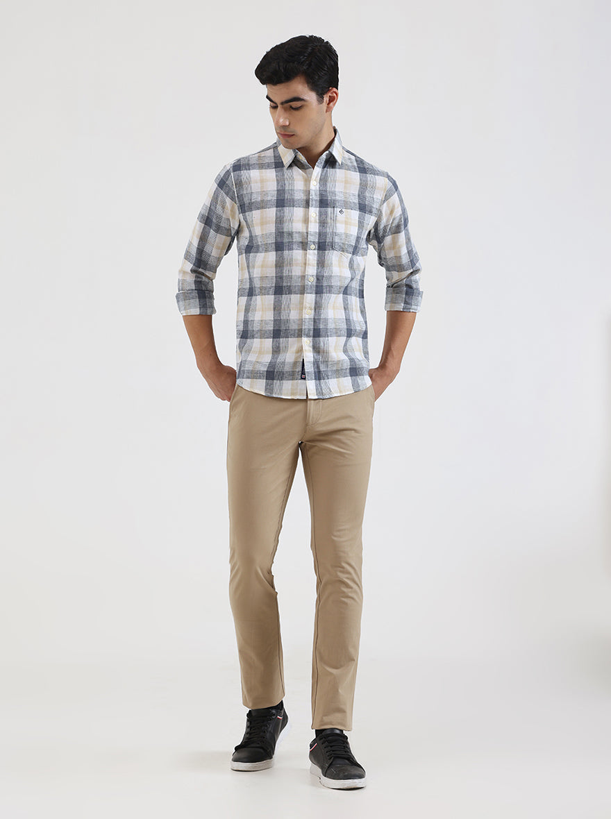 Camel Solid Super Slim Fit Casual Trouser | Greenfibre