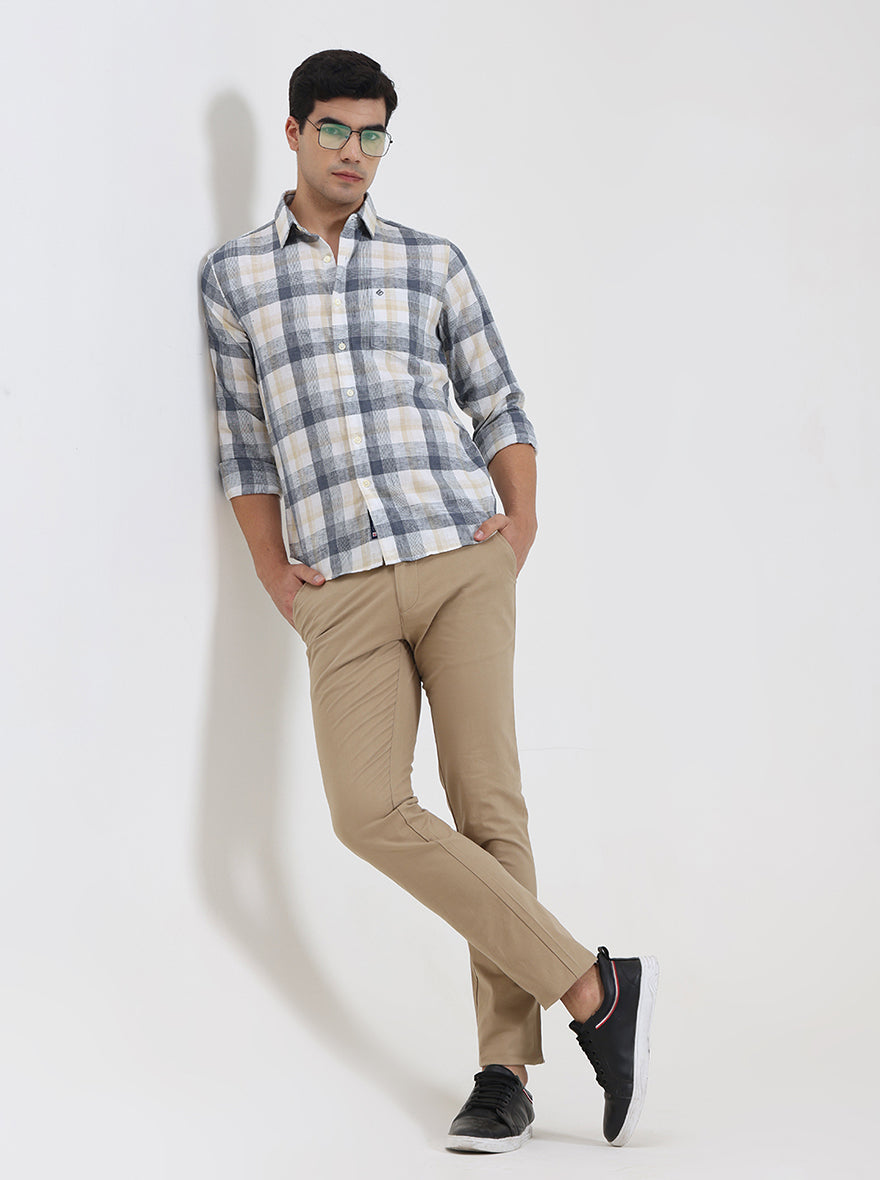 Camel Solid Super Slim Fit Casual Trouser | Greenfibre