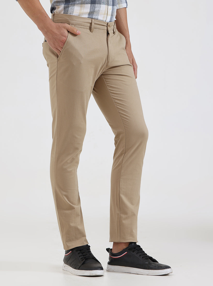 Camel Solid Super Slim Fit Casual Trouser | Greenfibre