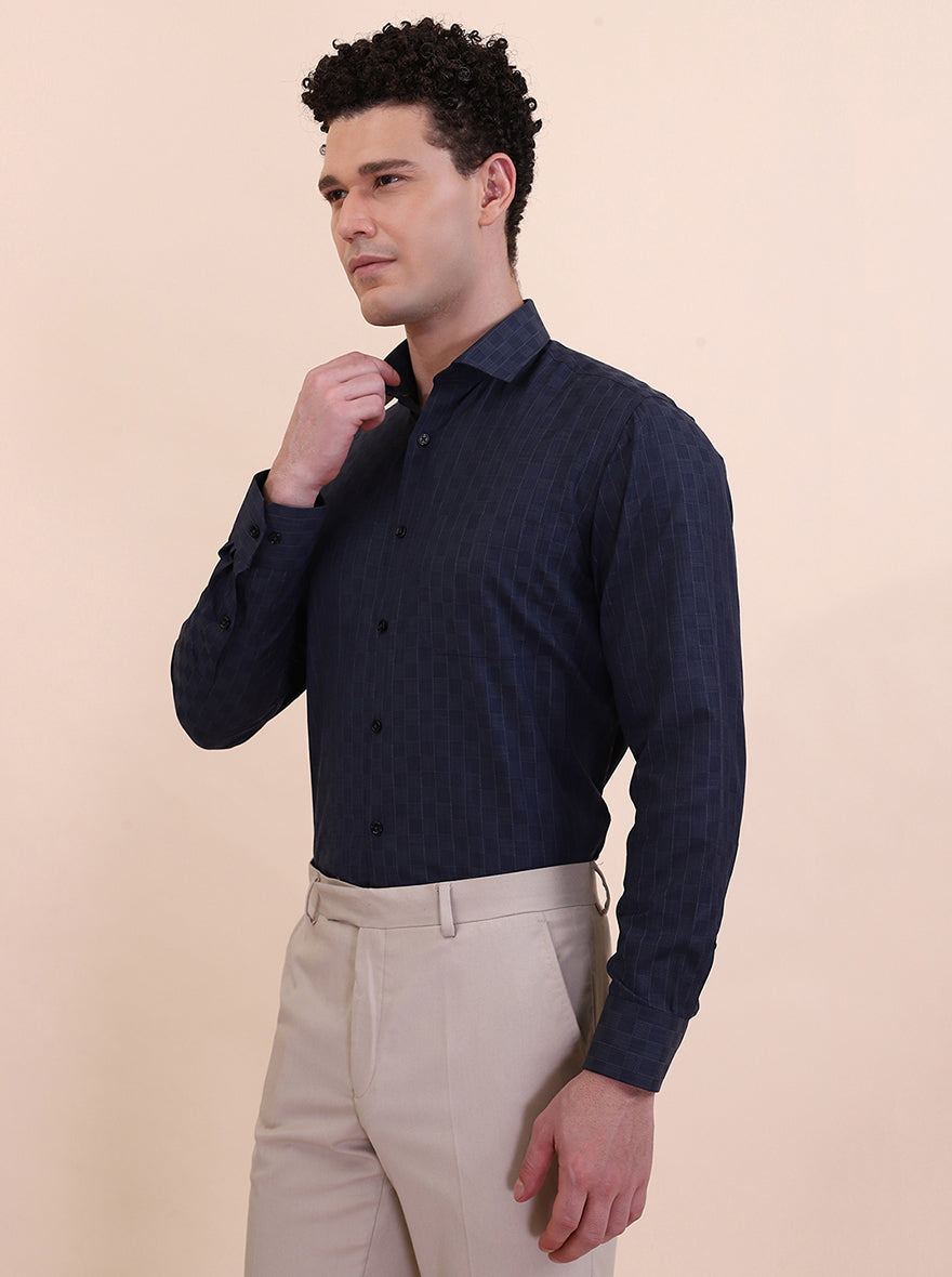 Blue Checked Slim Fit Formal Shirt | Greenfibre
