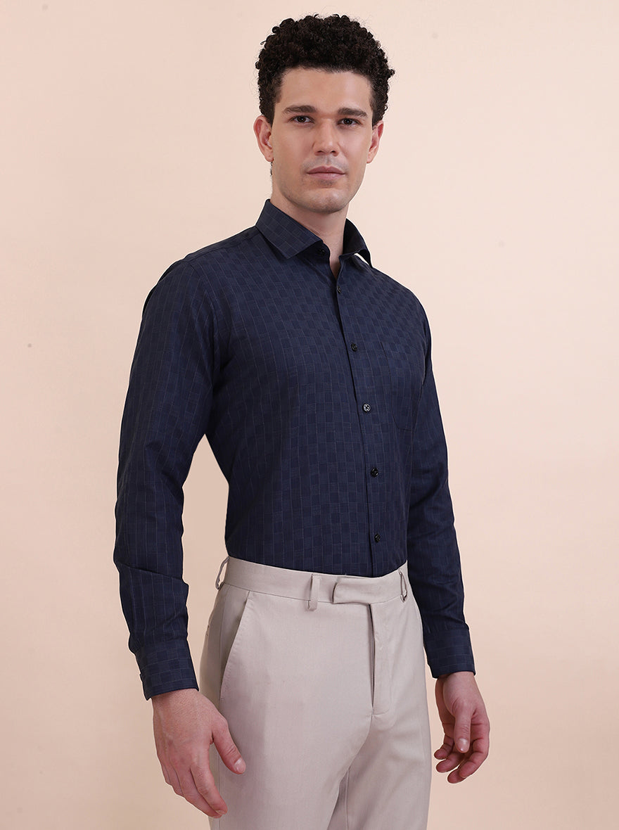Blue Checked Slim Fit Formal Shirt | Greenfibre