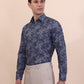 Blue Printed Slim Fit Party Wear Shirt | Greenfibre