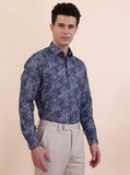 Blue Printed Slim Fit Party Wear Shirt | Greenfibre