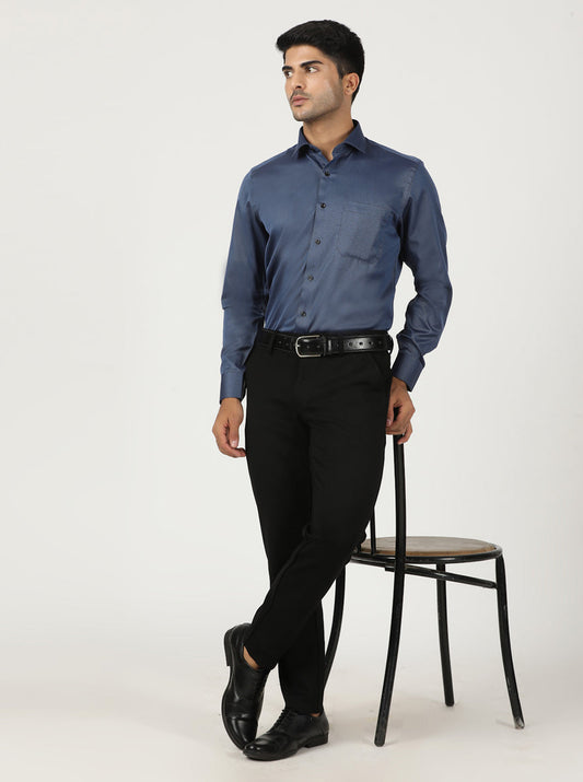 Blue Solid Slim Fit Formal Shirt | Greenfibre