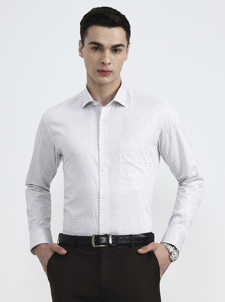Cream Printed Slim Fit Formal Shirt | Greenfibre