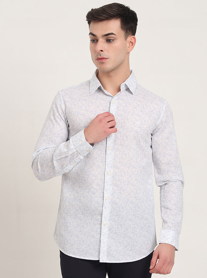 Sky Blue Printed Slim Fit Casual Shirt | JadeBlue