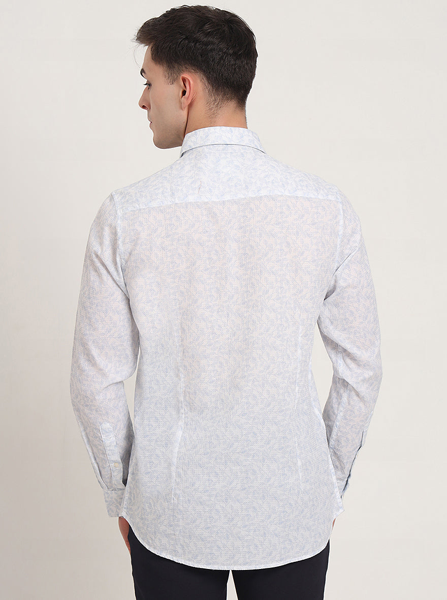 Sky Blue Printed Slim Fit Casual Shirt | JadeBlue