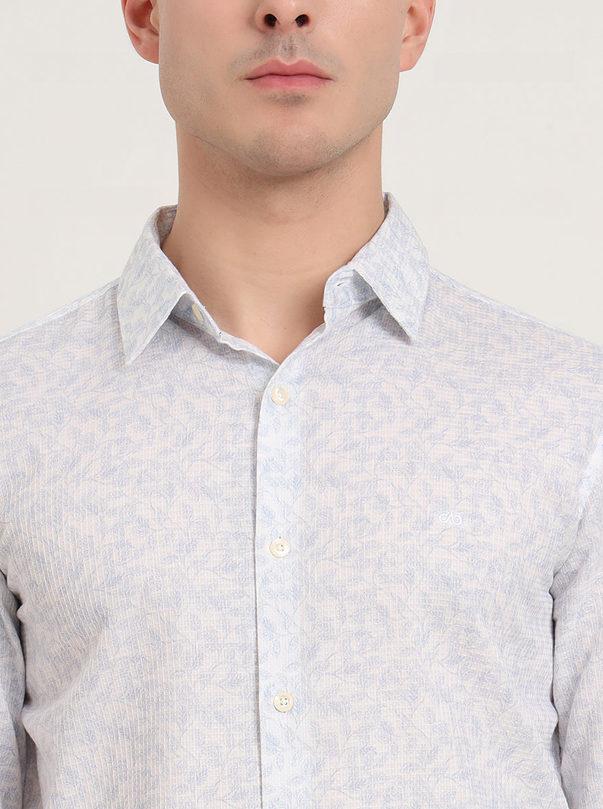 Sky Blue Printed Slim Fit Casual Shirt | JadeBlue
